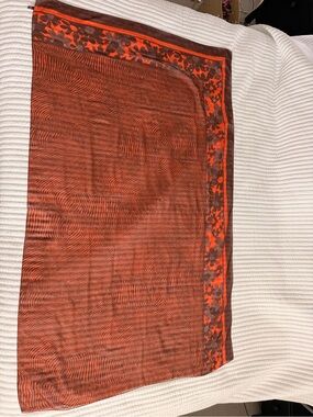 Holt Renfrew Orange and Brown Floral Border Scarf